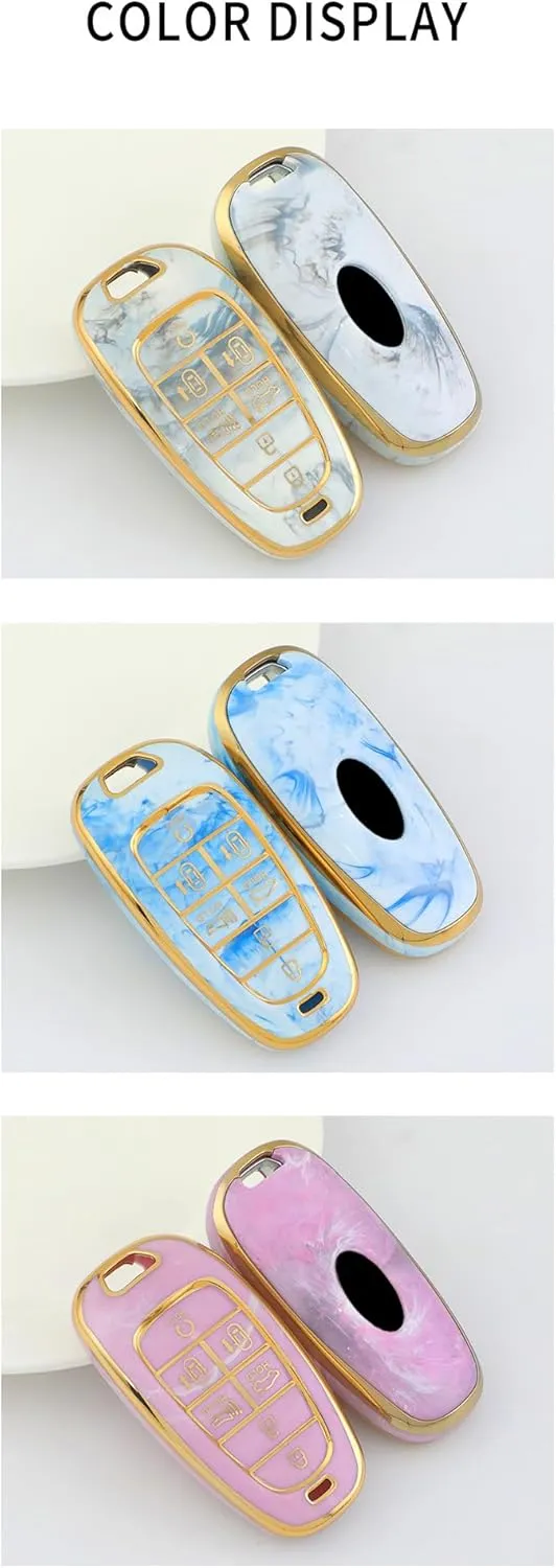 ontto 7-button Key Protector with Marble Pattern Soft TPU Car Key Bag Fit for Hyundai Sonata Sel IONIQ 5 Nexo Tucson Sonata 2020 Grandeur 2020 Sonata Limited Sorento Key Fob,Grey