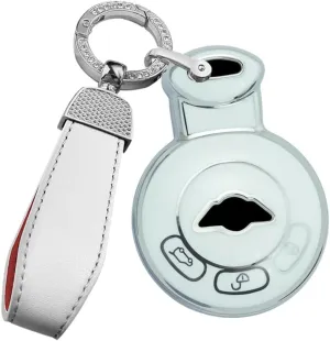 ontto Silver Edge Key Case Keyless Entry Smart Remote Key Bag Classy Key Shell Compatible with Mini Cooper Countryman Paceman 2007-2014 Key Fob Anti-Scratched Key Protector White