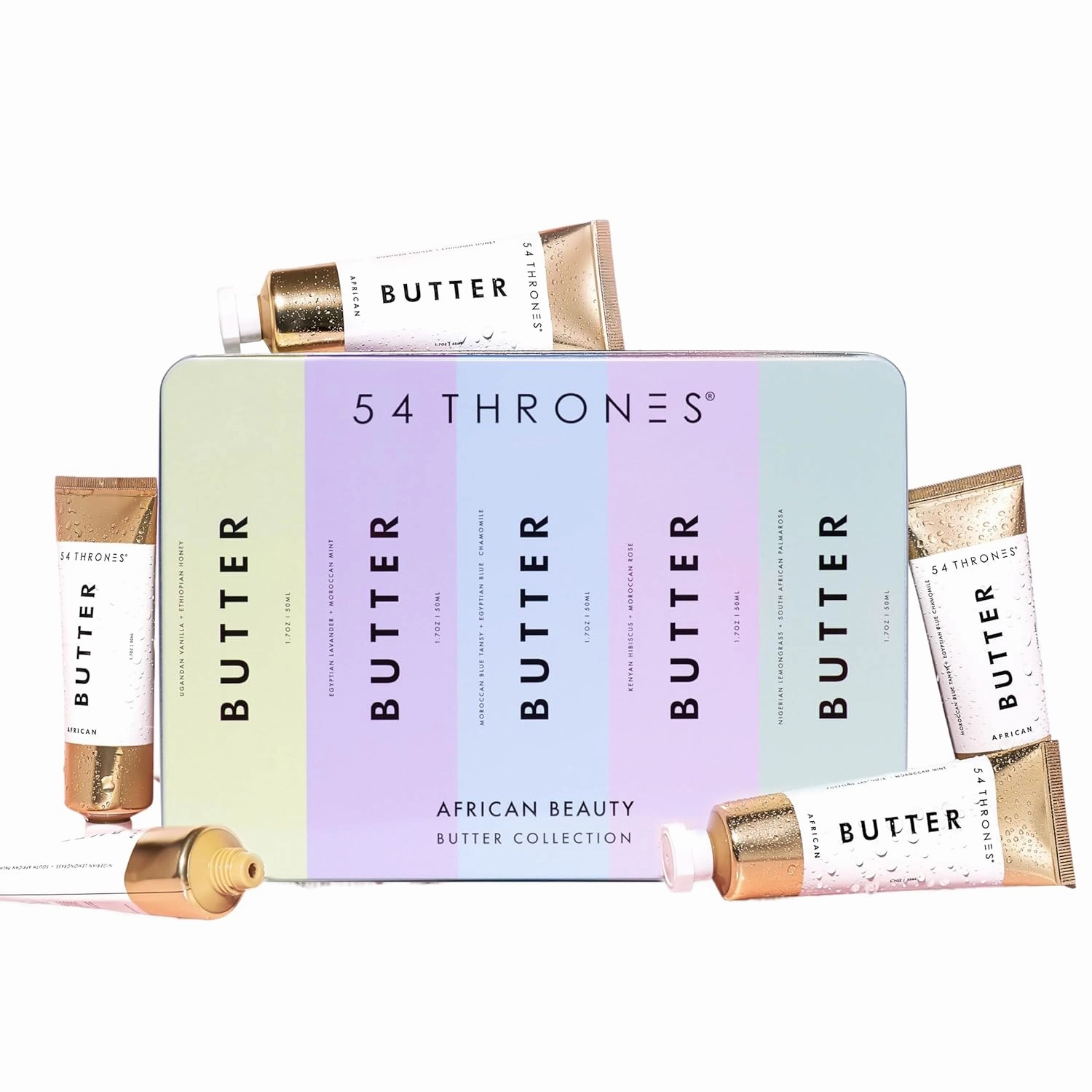 Oprah's Favorite Things: African Beauty Butter Collection Deluxe Tin, Intensive Dry Skin Support, Moisturizing Body Butter for Women, Moisturizing Body Balm and Cream, 5-Piece Set