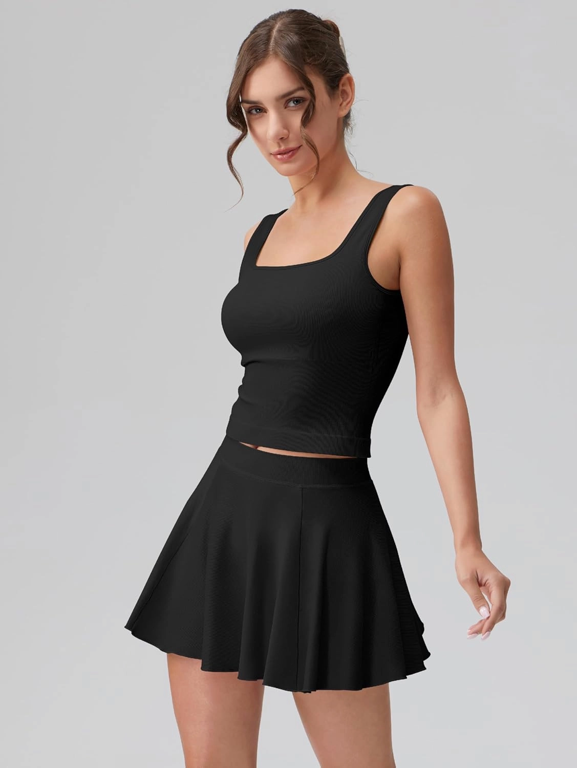 OQQ Women's 2 Piece Mini Skirt Sets Casual Summer Knit Cropped Tank Top with Sport Bra High Waisted Mini Skirts Outfit