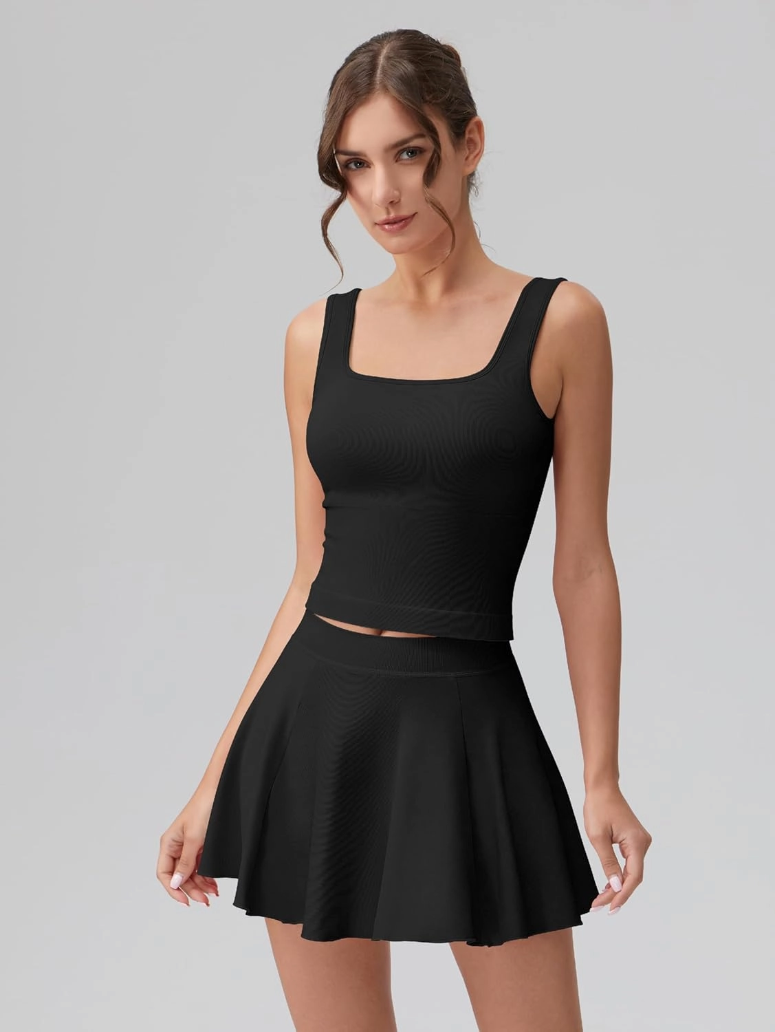 OQQ Women's 2 Piece Mini Skirt Sets Casual Summer Knit Cropped Tank Top with Sport Bra High Waisted Mini Skirts Outfit