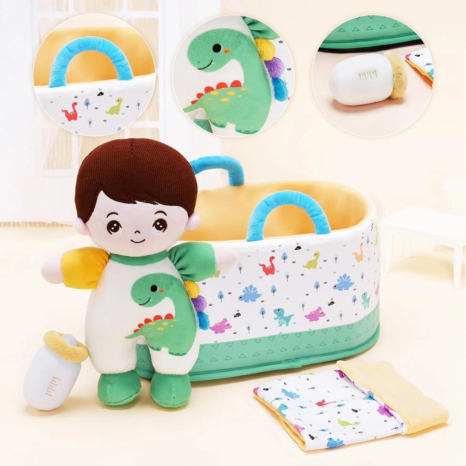 OUOZZZ Soft Baby Boy Doll- My Buddy Doll Birthday Gifts for Boys Plush Dinosaur Toy for Toddlers Little Kids Infants Big Brother