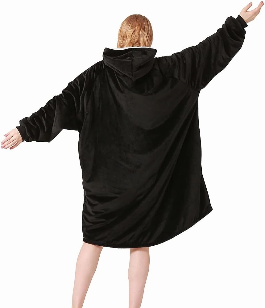 Oversize Wearable Blanket Sweatshirt with Hood Pocket Sleeves Warm Comfortable Plush Hooded Blanket
