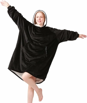 Oversize Wearable Blanket Sweatshirt with Hood Pocket Sleeves Warm Comfortable Plush Hooded Blanket