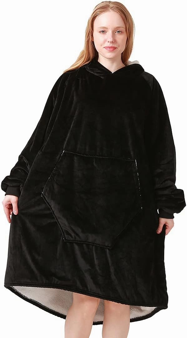 Oversize Wearable Blanket Sweatshirt with Hood Pocket Sleeves Warm Comfortable Plush Hooded Blanket