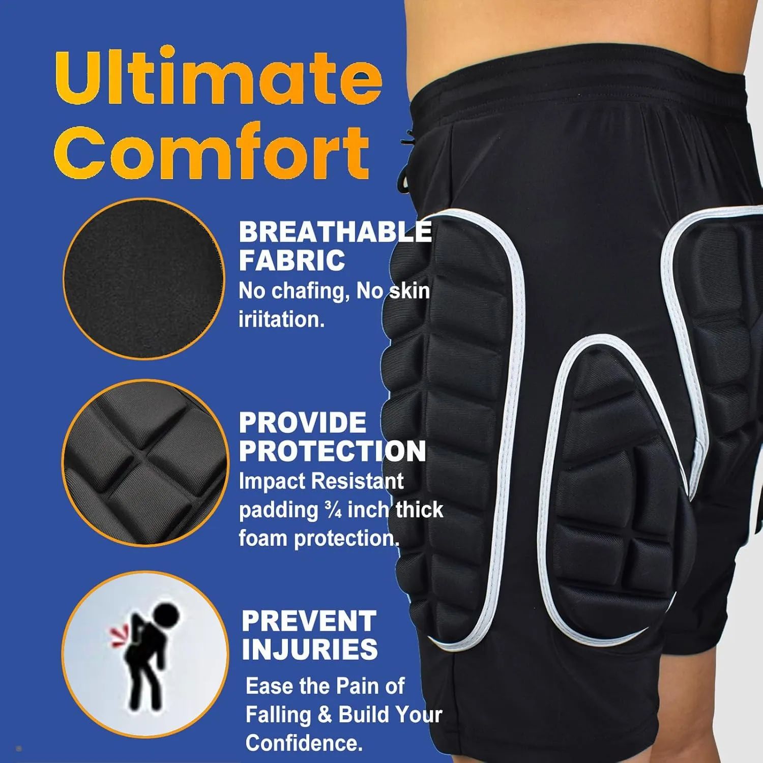 Padded Shorts Snowboarding Skating for Men Women, Butt Pads Hip Protection Shorts