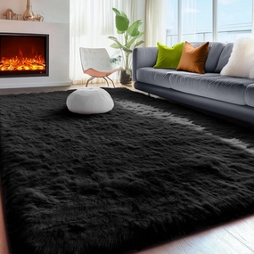 PAGISOFE 4x6 Fluffy Bedroom Rugs Black Modern Living Room Area Rug Fuzzy Shaggy Carpet Indoor Plush Nursery Rugs for Kids Room Furry Floor Rug for Boys Carpet for Teen Dorm Room Decor