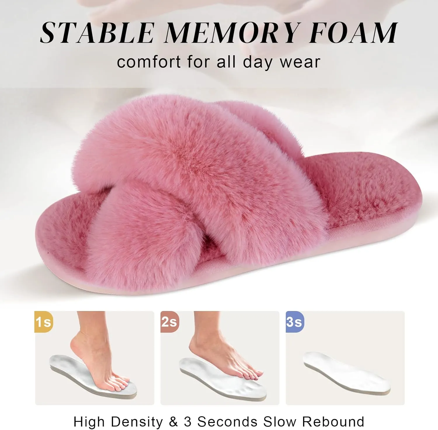 Parlovable Women's Fuzzy Slippers Comfy Cross Band House Shoes Memory Foam Open Toe Indoor Gifts for Ladies