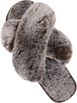 Parlovable Women's Fuzzy Slippers Comfy Cross Band House Shoes Memory Foam Open Toe Indoor Gifts for Ladies