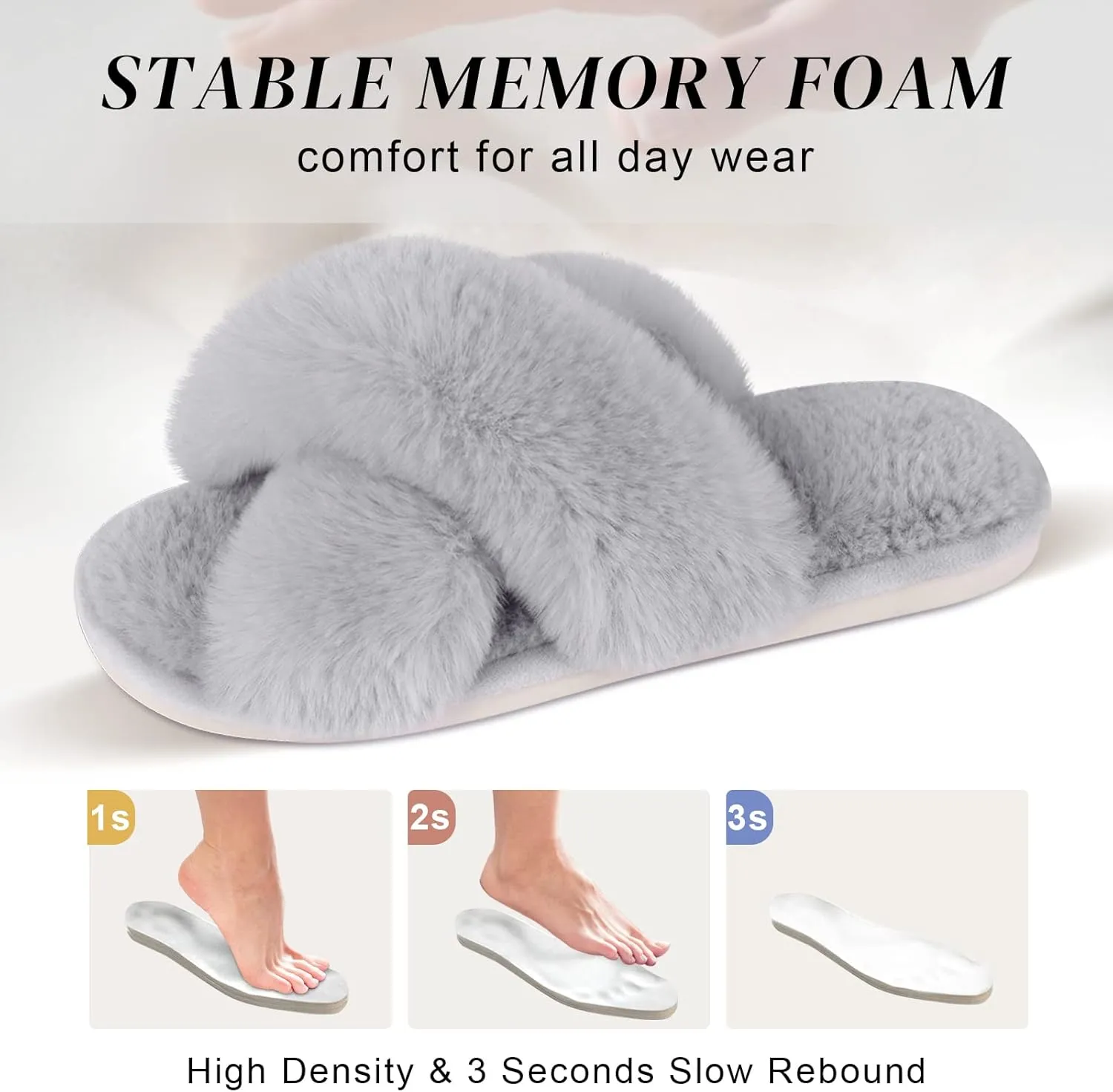 Parlovable Women's Fuzzy Slippers Comfy Cross Band House Shoes Memory Foam Open Toe Indoor Gifts for Ladies