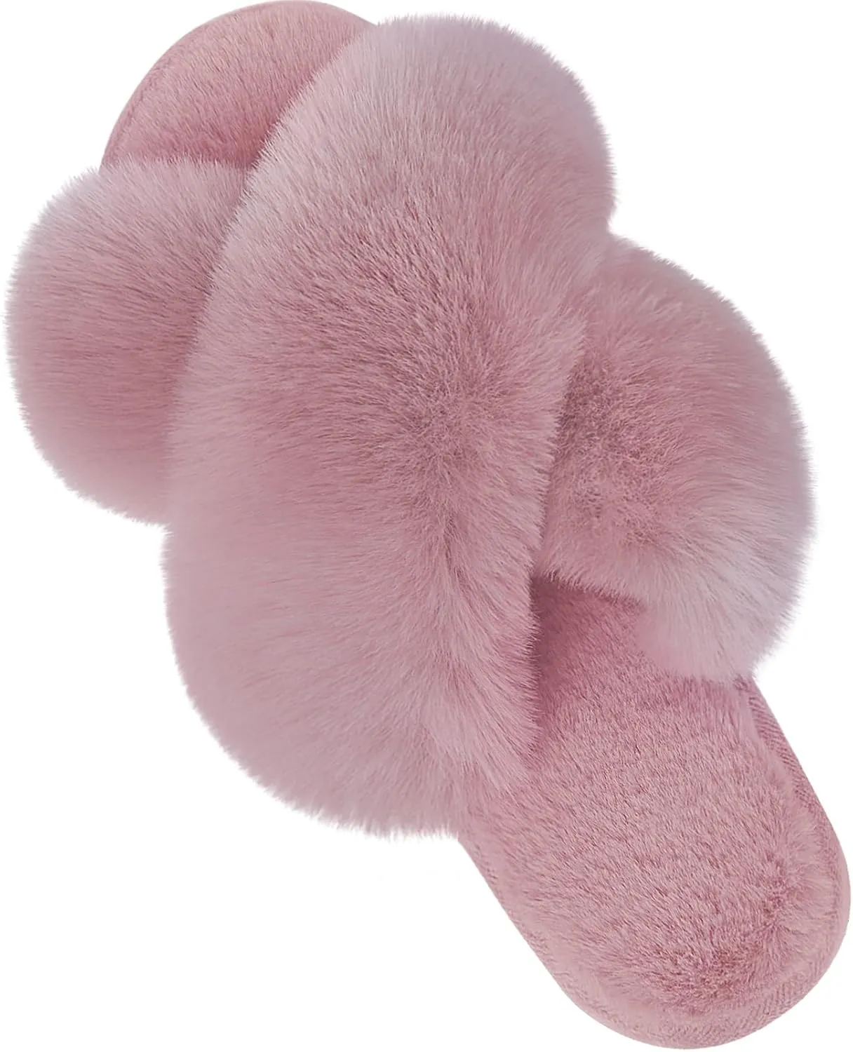 Parlovable Women's Fuzzy Slippers Comfy Cross Band House Shoes Memory Foam Open Toe Indoor Gifts for Ladies