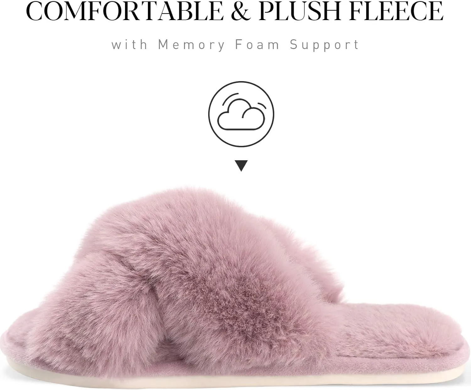 Parlovable Women's Fuzzy Slippers Comfy Cross Band House Shoes Memory Foam Open Toe Indoor Gifts for Ladies