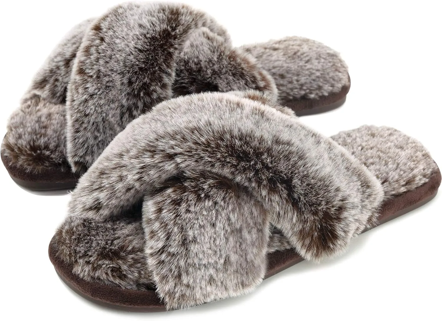 Parlovable Women's Fuzzy Slippers Comfy Cross Band House Shoes Memory Foam Open Toe Indoor Gifts for Ladies
