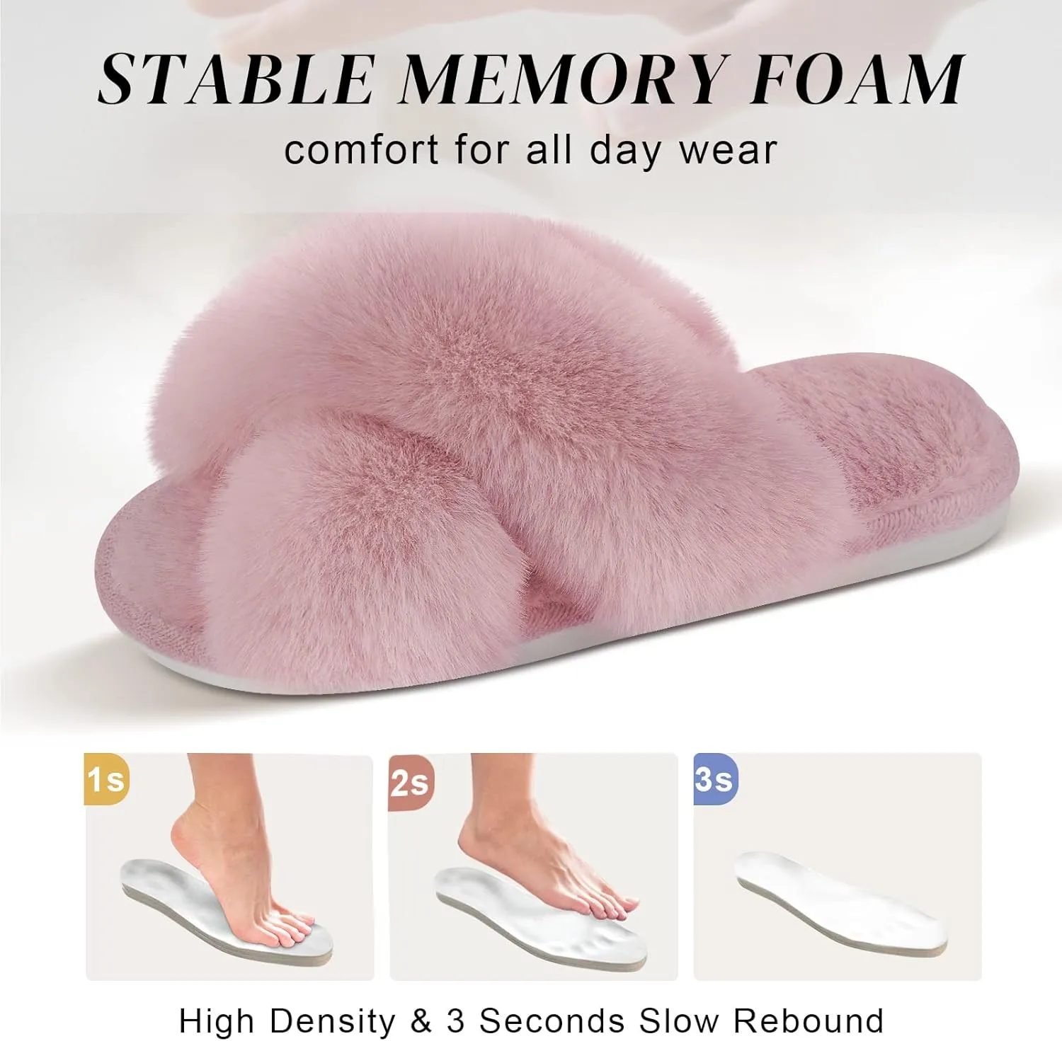 Parlovable Women's Fuzzy Slippers Comfy Cross Band House Shoes Memory Foam Open Toe Indoor Gifts for Ladies
