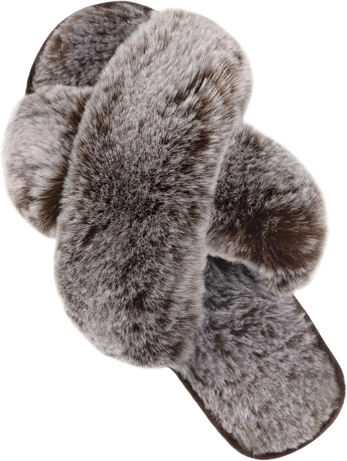 Parlovable Women's Fuzzy Slippers Comfy Cross Band House Shoes Memory Foam Open Toe Indoor Gifts for Ladies