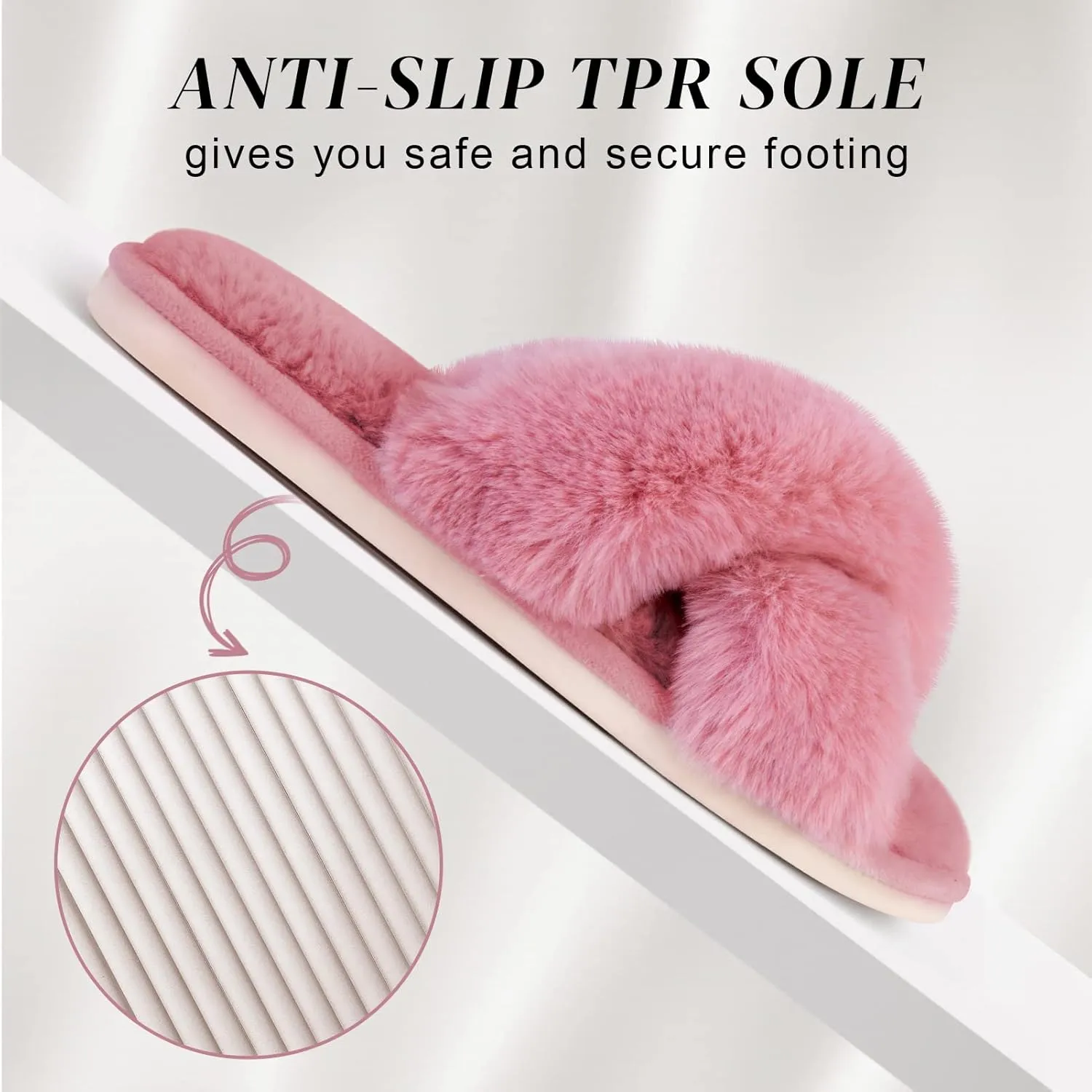 Parlovable Women's Fuzzy Slippers Comfy Cross Band House Shoes Memory Foam Open Toe Indoor Gifts for Ladies
