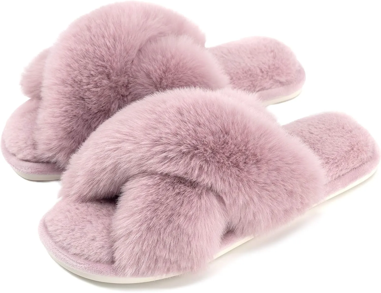 Parlovable Women's Fuzzy Slippers Comfy Cross Band House Shoes Memory Foam Open Toe Indoor Gifts for Ladies