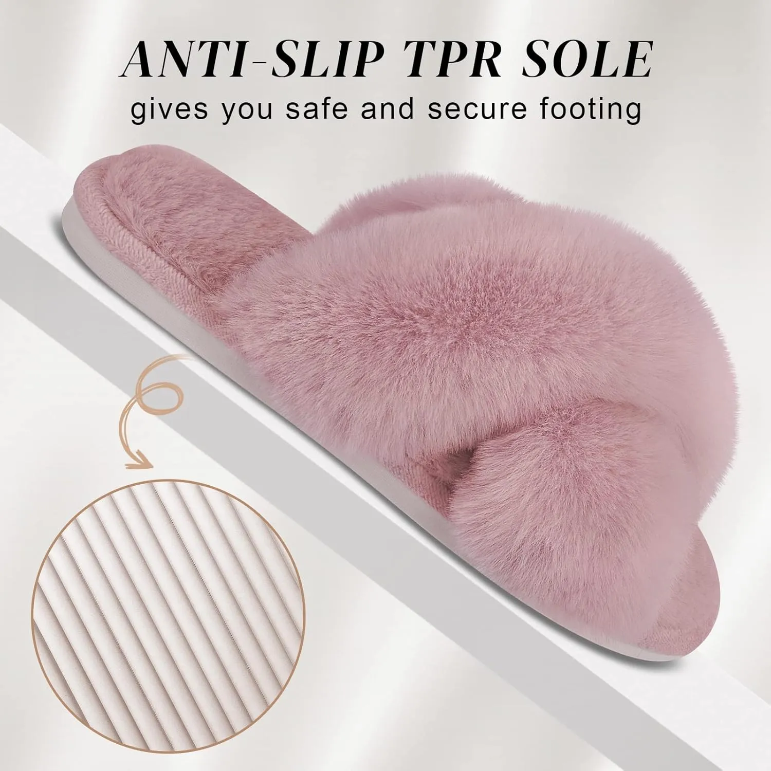 Parlovable Women's Fuzzy Slippers Comfy Cross Band House Shoes Memory Foam Open Toe Indoor Gifts for Ladies