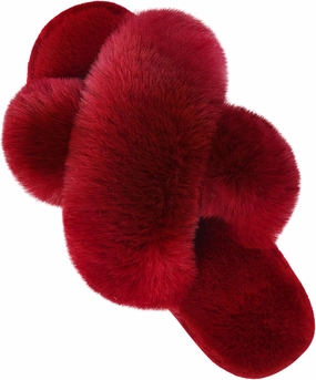 Parlovable Women's Fuzzy Slippers Comfy Cross Band House Shoes Memory Foam Open Toe Indoor Gifts for Ladies