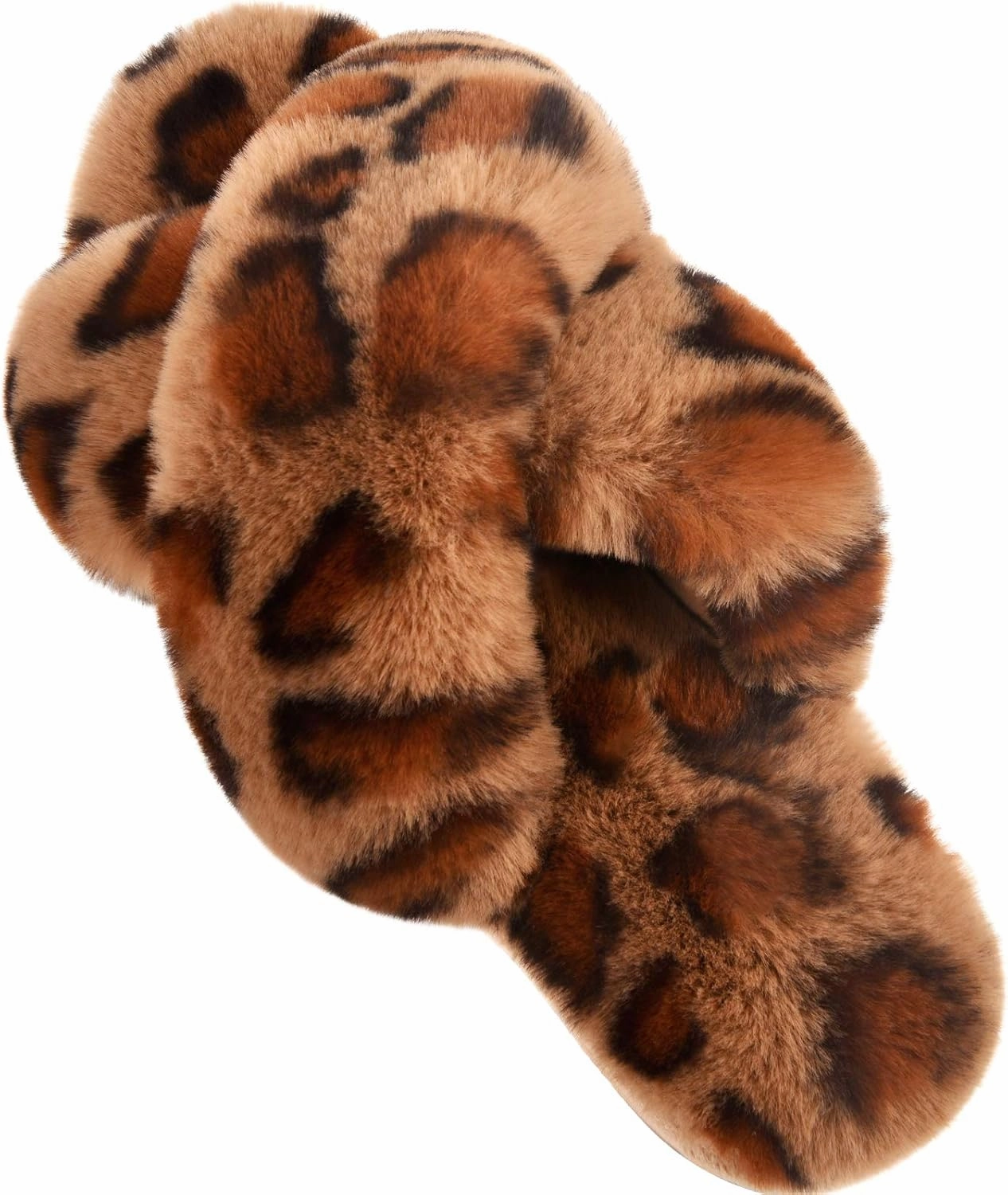Parlovable Women's Fuzzy Slippers Comfy Cross Band House Shoes Memory Foam Open Toe Indoor Gifts for Ladies