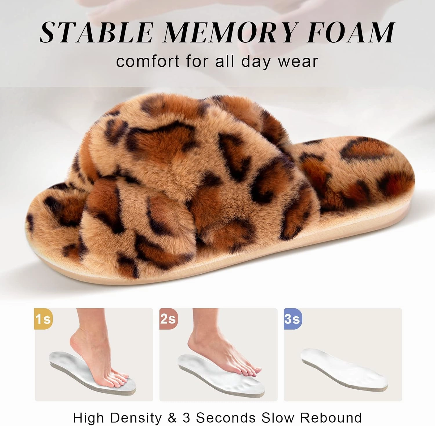 Parlovable Women's Fuzzy Slippers Comfy Cross Band House Shoes Memory Foam Open Toe Indoor Gifts for Ladies