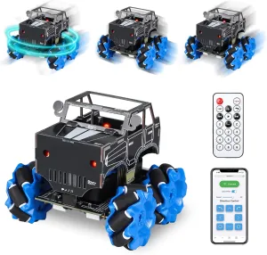 PEMENOL RC Robot Car Soldering Kit, Drfiting Car with Mecanum Wheels, 360° Omni-Directional Movement, Two Control Methods, Fun Educational Toy for STEM College