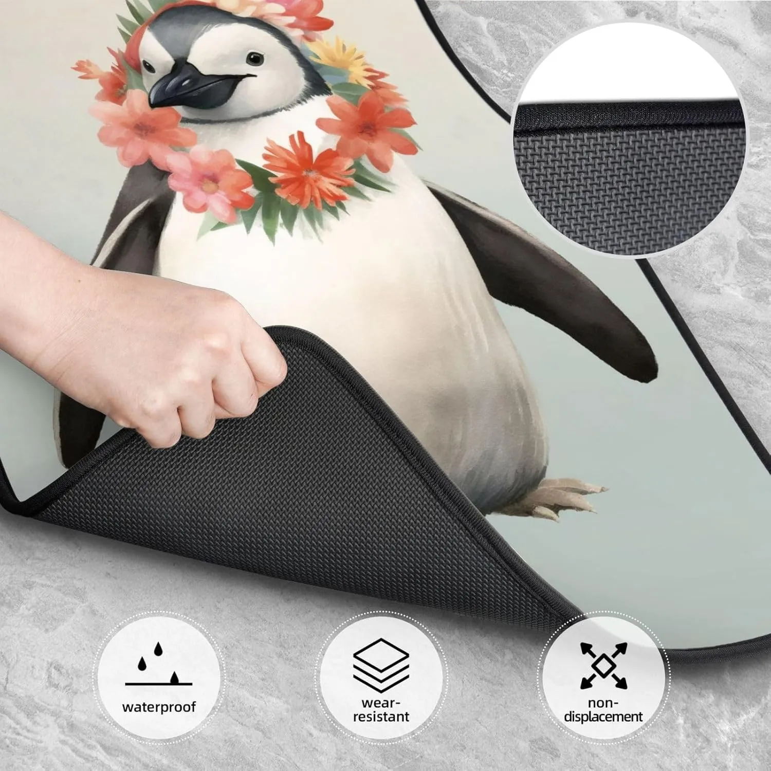 Penguin Wearing Flowers Universal Car Floor Mats, Car Foot Mat Set of 4 Pieces, Automotive Front Rear Floor Foot Mats, Anti-Slip Neoprene Car Floor Rugs,for Suvs, Sedans, Van, Trucks