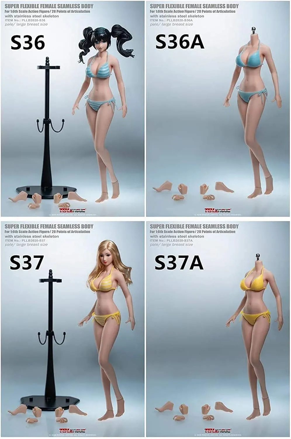 Phicen TBLeague S36 S36A S37 S37A 1/6 Scale Female Super-Flexible Seamless Bodies (PLLB2020-S37A-Sun tan Skin, Without Head Sculpt)