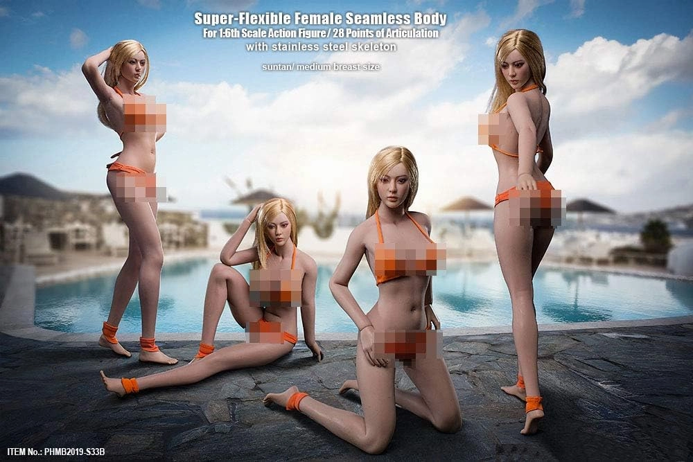 Phicen 1/6 Scale Long Leg Narrow Shoulder Female Seamless Action Figures Realistic Full Silicone Body Flexible Female Figure Dolls S32A S33B for Arts/Drawings/Photography (LongLegS33B)