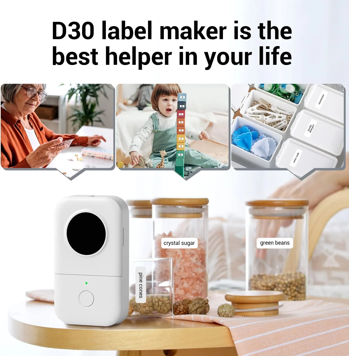 Phomemo Label Maker Machine with Tape, D30 Bluetooth Thermal Mini Label Printer for Organizing Storage, Office Supplies,Barcode,Mailing,Home Storage,Small Portable Sticker Maker, White