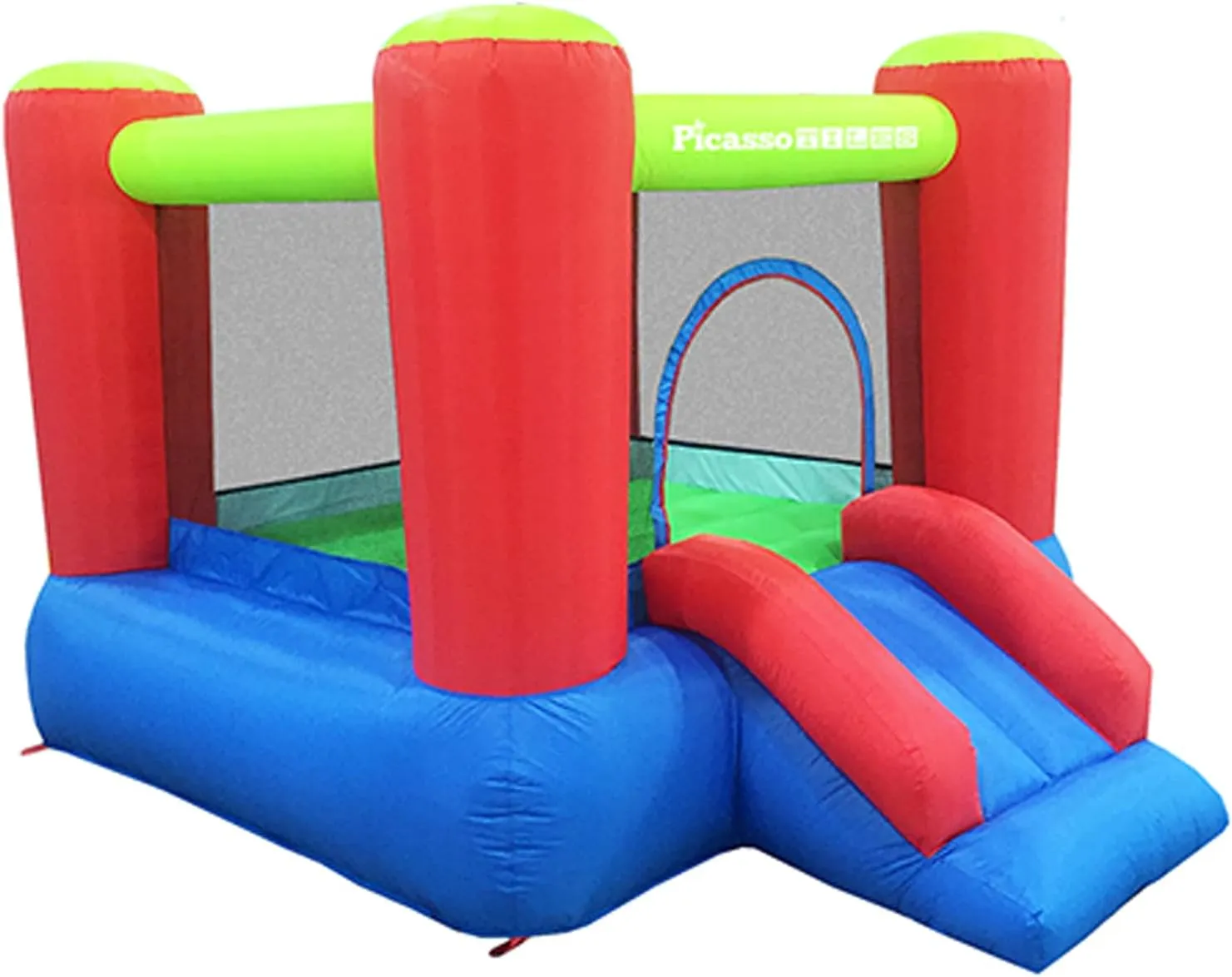 PicassoTiles KC106 8x7 Foot Junior Inflatable Bouncer, Kid Park, Jumping Bouncing House, Jump Slide Playhouse w/ 50 Pit Balls, 3 Sides Mesh Protection, and Heavy-Duty GFCI ETL Certified 385W Blower