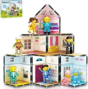 PicassoTiles Magnet Tile Building Block Family Homestead Doll House Theme Playset 8 Character Action Figures Double Sided Magnetic Tiles Printing STEM Education Learning Kit Toy Set Kids Ages 3  PTQ06