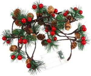 PineCones String Lights Christmas Pine Cone Light String LED Red Berry Pine Cone Garland Lights LED Garland String Lights Fairy Lights for Home Fireplace Christmas Party