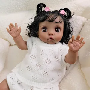 Pinky Reborn Dolls 16inch 42cm Fairy Avatar with Black Skin Handmade Reborn Baby Dolls Realistic Soft Cloth Body Newborn Baby Doll for Child Age 3 