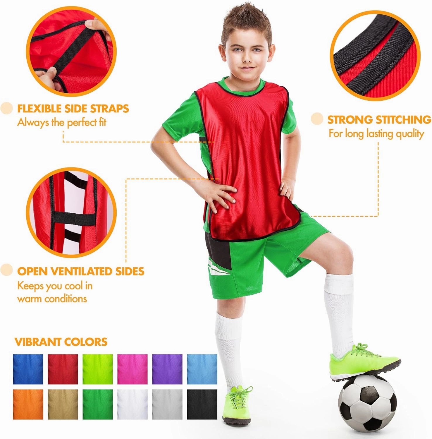 Pinnies Scrimmage Vests for Kids, Youth and Adults (12-Pack) - Soccer Pennies