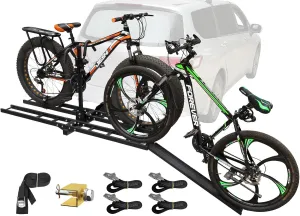 Platform Bike Rack Hitch Mount with Ramp for 2 Bikes - Ebike Rack Fit Fat Tire Up to 200 lbs - Bicycle Car Racks for SUV, Truck, RV, Electric Bike Carrier for Tow Trailer with 2 Inch Receiver