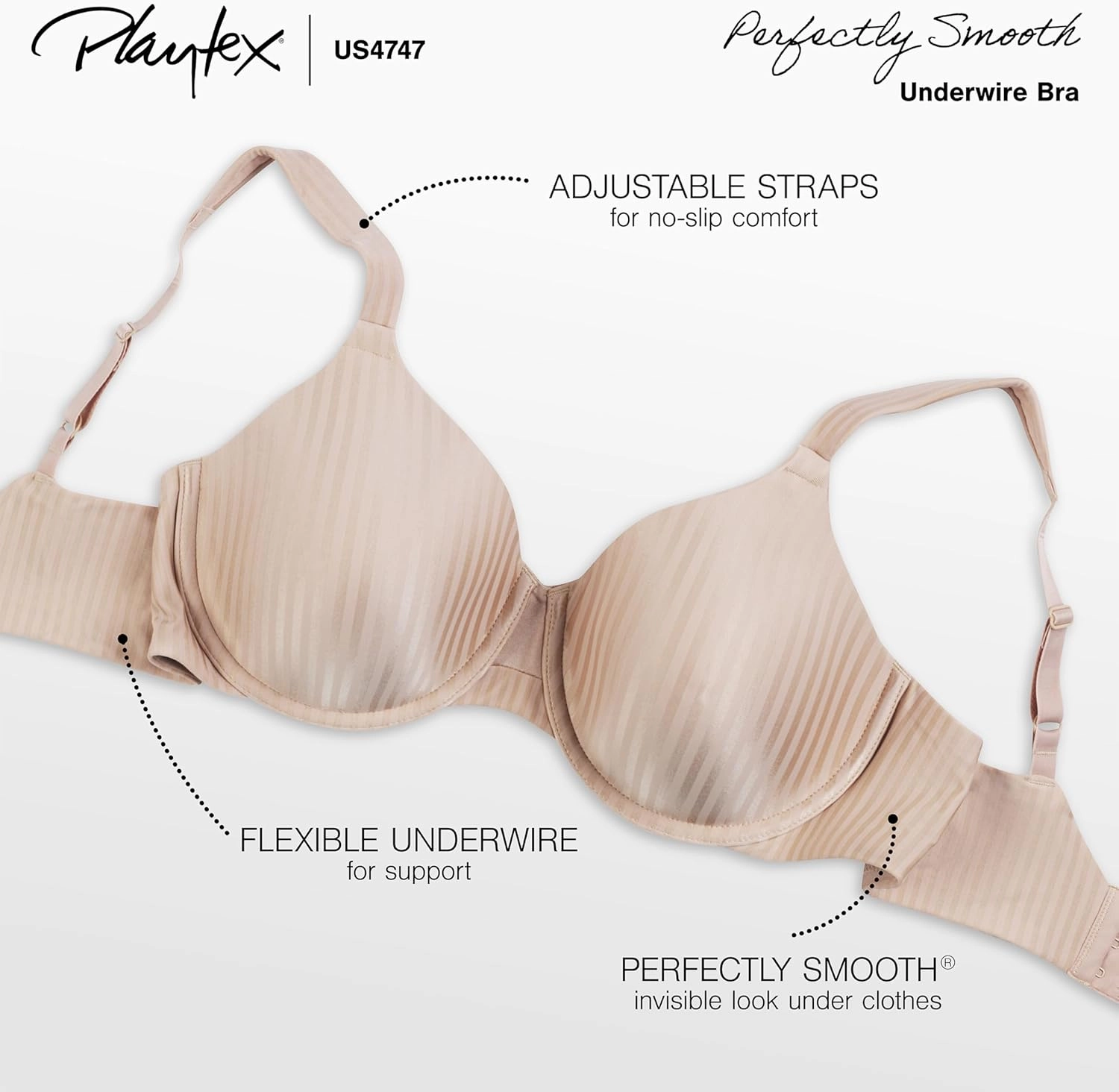 Playtex Women's Secrets Underwire Bra 4747, All-Over Smoothing, Full-Coverage Underwire T-Shirt Bra