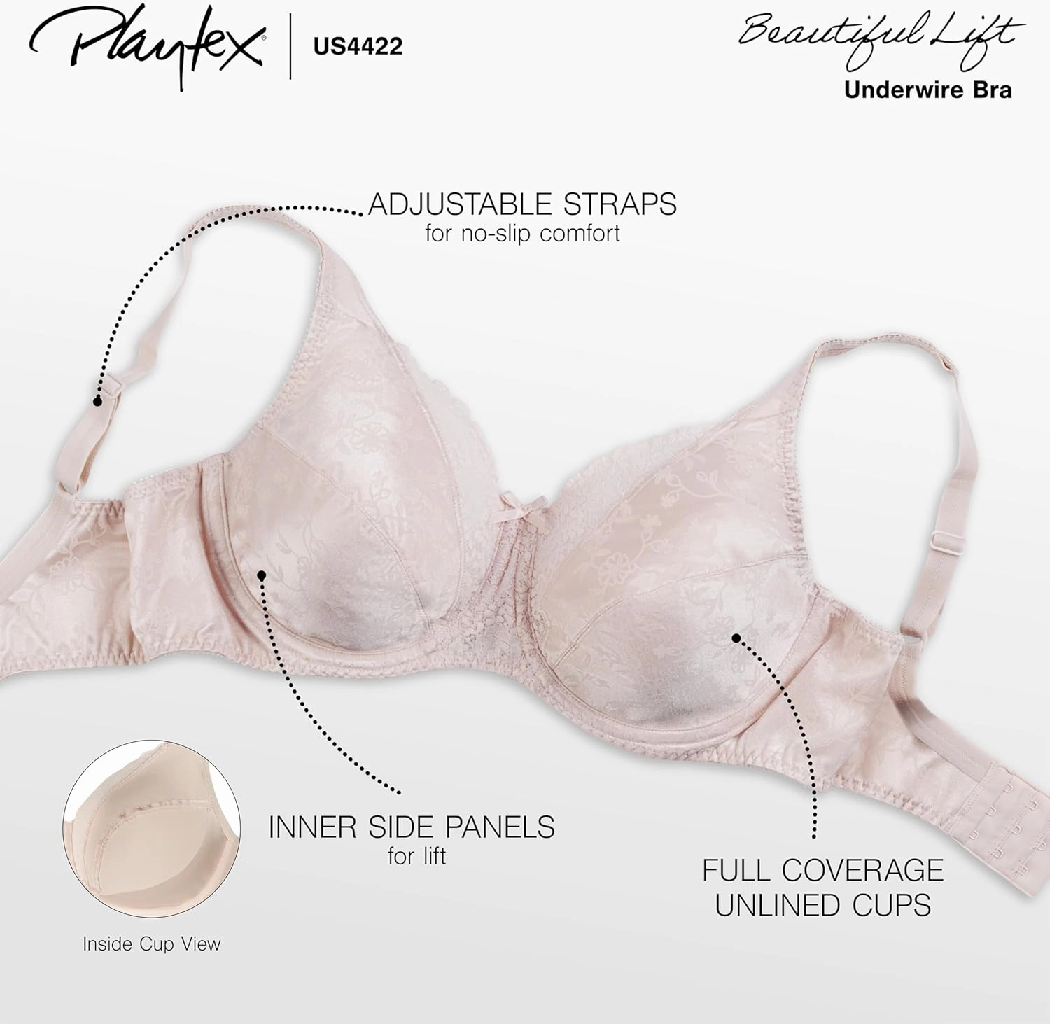 Playtex Women's Underwire Bra, Secrets Plus-Size Bras Available, Full-Coverage, Supportive, 4422