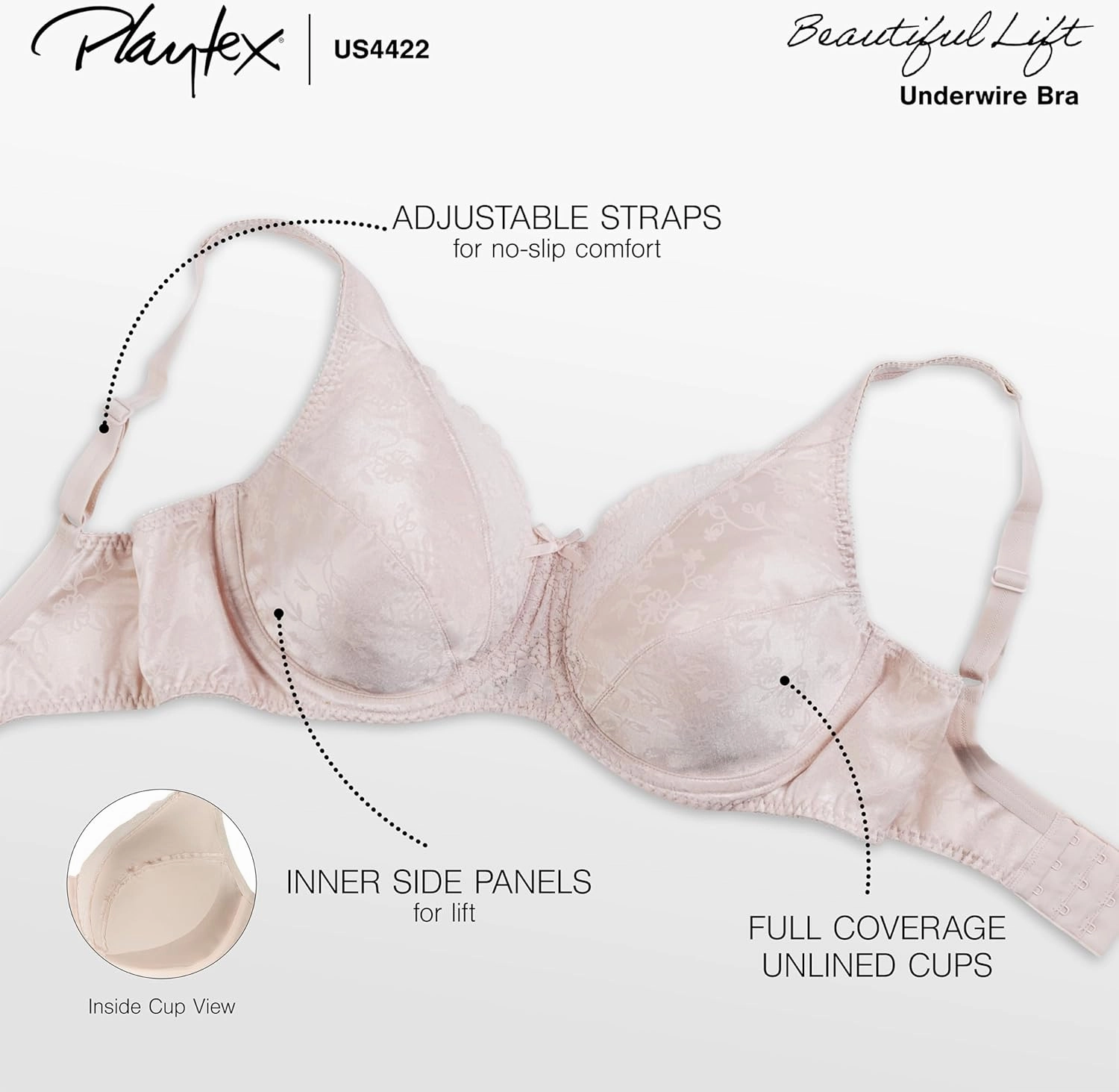 Playtex Women's Underwire Bra, Secrets Plus-Size Bras Available, Full-Coverage, Supportive, 4422