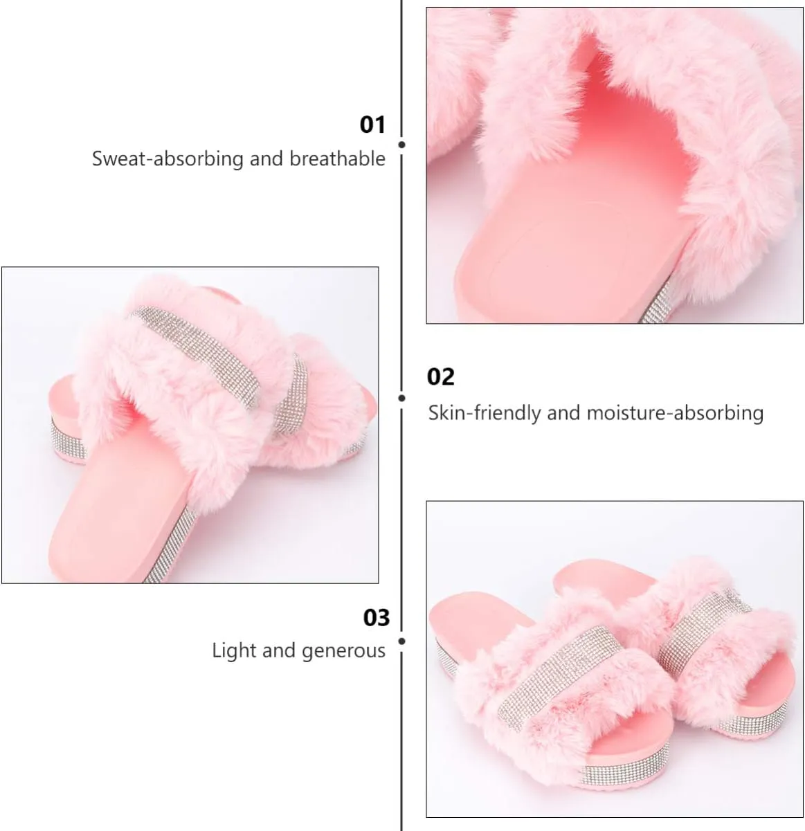 Plush Slippers Open Toe Stage Rhinestone Fuzzy Slippers Shoes Household Outdoor Indoor Slippers Shoes Girls Slippers Gift 1 Pair