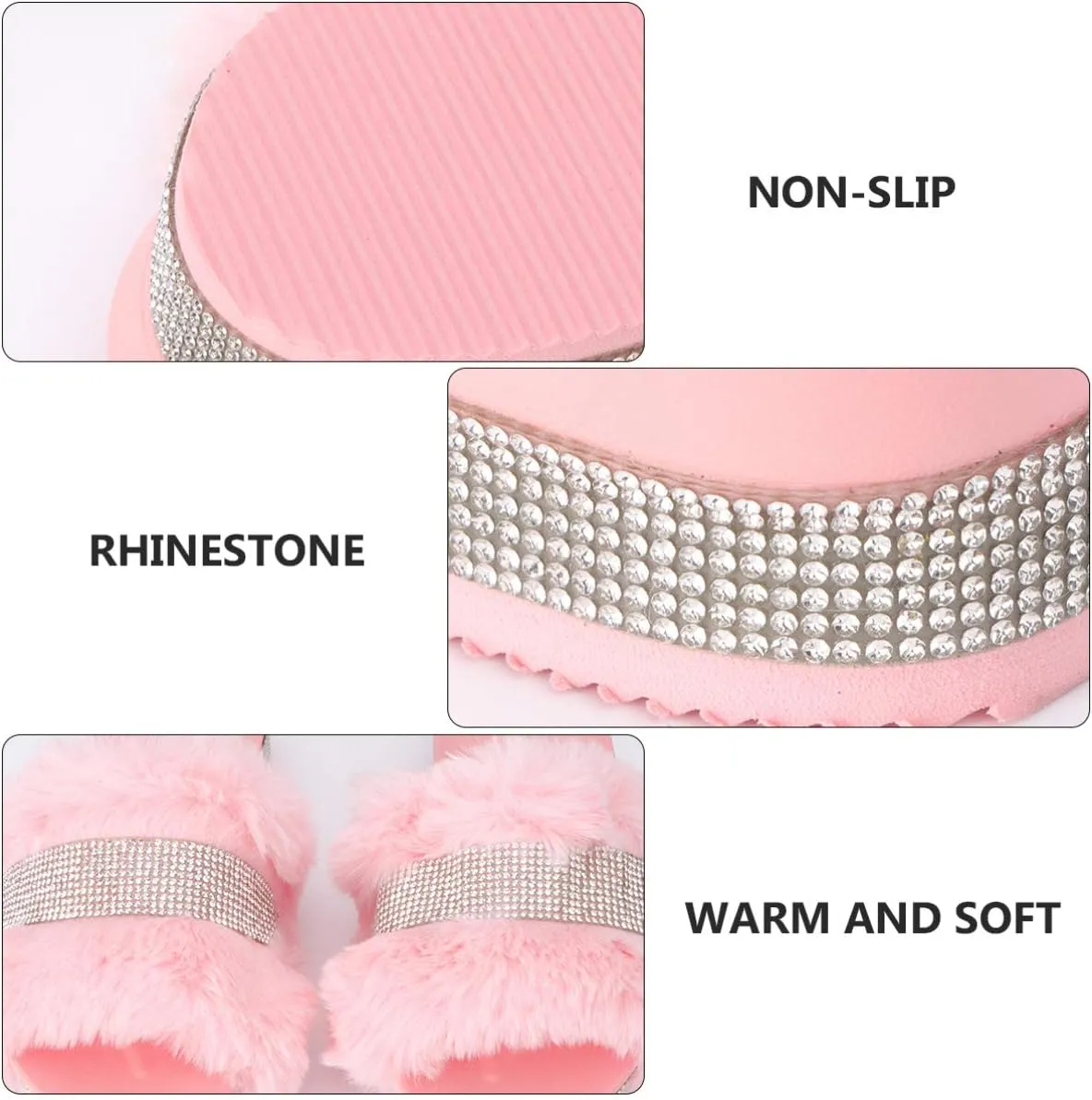 Plush Slippers Open Toe Stage Rhinestone Fuzzy Slippers Shoes Household Outdoor Indoor Slippers Shoes Girls Slippers Gift 1 Pair