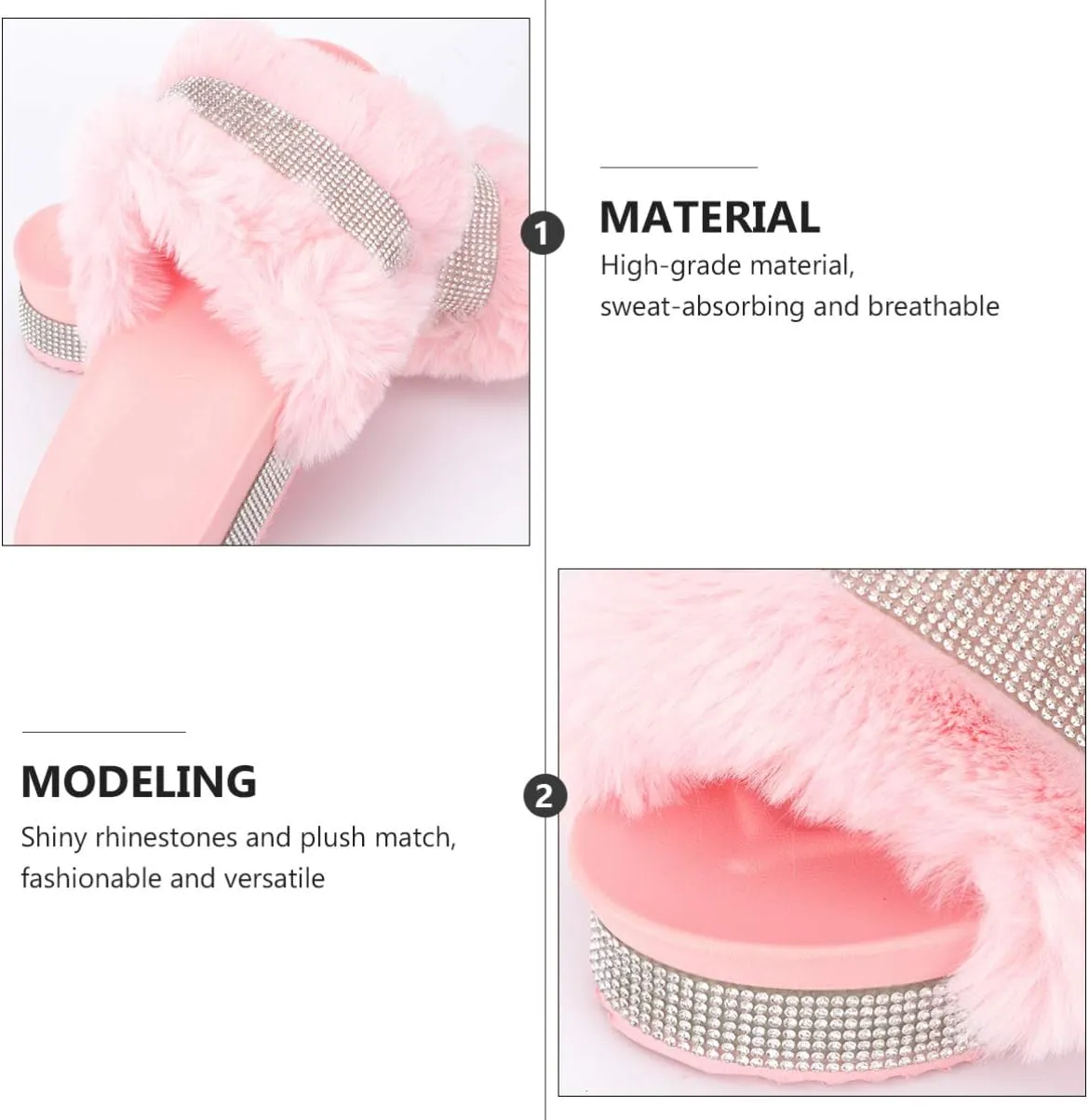 Plush Slippers Open Toe Stage Rhinestone Fuzzy Slippers Shoes Household Outdoor Indoor Slippers Shoes Girls Slippers Gift 1 Pair