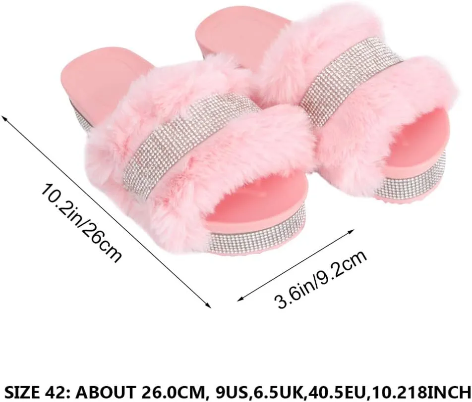Plush Slippers Open Toe Stage Rhinestone Fuzzy Slippers Shoes Household Outdoor Indoor Slippers Shoes Girls Slippers Gift 1 Pair