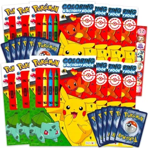 Pokemon Party Favors for Kids - Pokemon Party Supplies Bundle Includes 12 Pokemon Coloring Books for Kids and 12 Pokemon Cards Plus Jumbo Crayons | Pokemon Party Favors Bulk