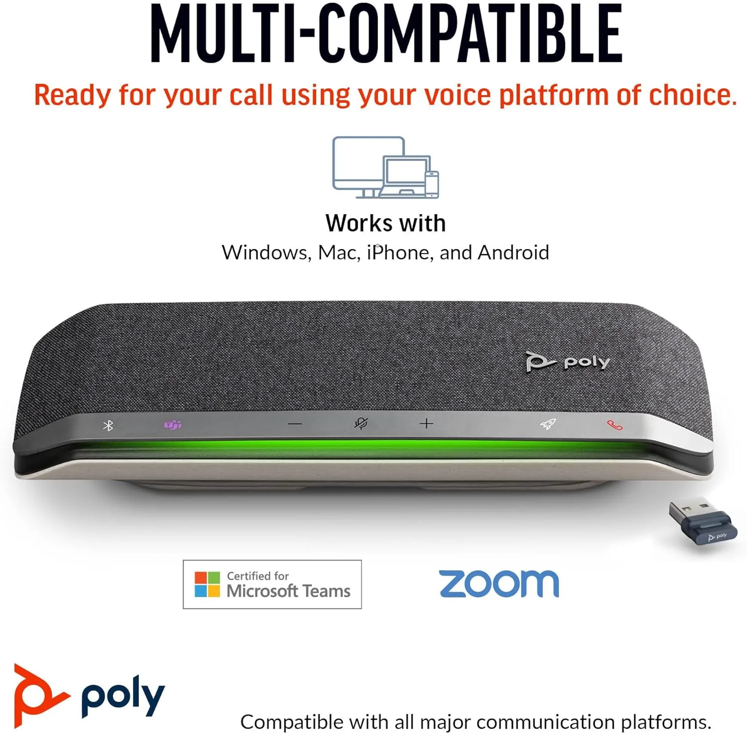 Poly Sync 40  Smart Speakerphone (Plantronics) - Flexible Workspaces - Connect to PC/Mac via BT700 Adapter and Smartphones via Bluetooth - Certified for Microsoft Teams – Amazon Exclusive
