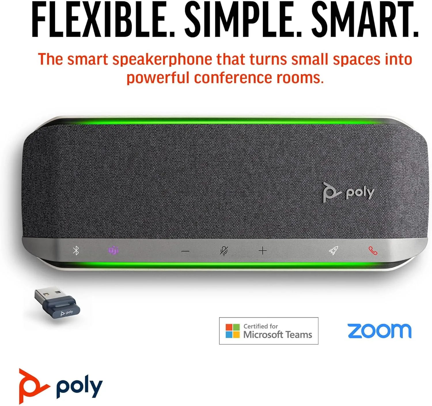 Poly Sync 40  Smart Speakerphone (Plantronics) - Flexible Workspaces - Connect to PC/Mac via BT700 Adapter and Smartphones via Bluetooth - Certified for Microsoft Teams – Amazon Exclusive