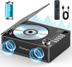 Portable CD Player with Bluetooth 5.3, Greadio CD Player with Speakers for Home, 4000mAh Rechargeable Retro CD Music Player with Remote Control, LED Display, Supports USB/TF/AUX, Optical Input