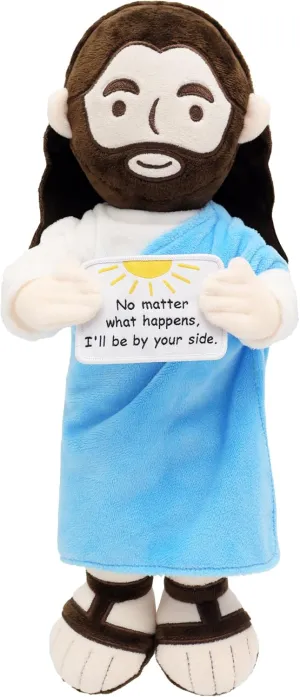 Positive Jesus Plush Stuffed Doll 13.4" Jesus Plushie Toys Christian Stuff Religious Gifts for Kids Christening Easter (Blue)