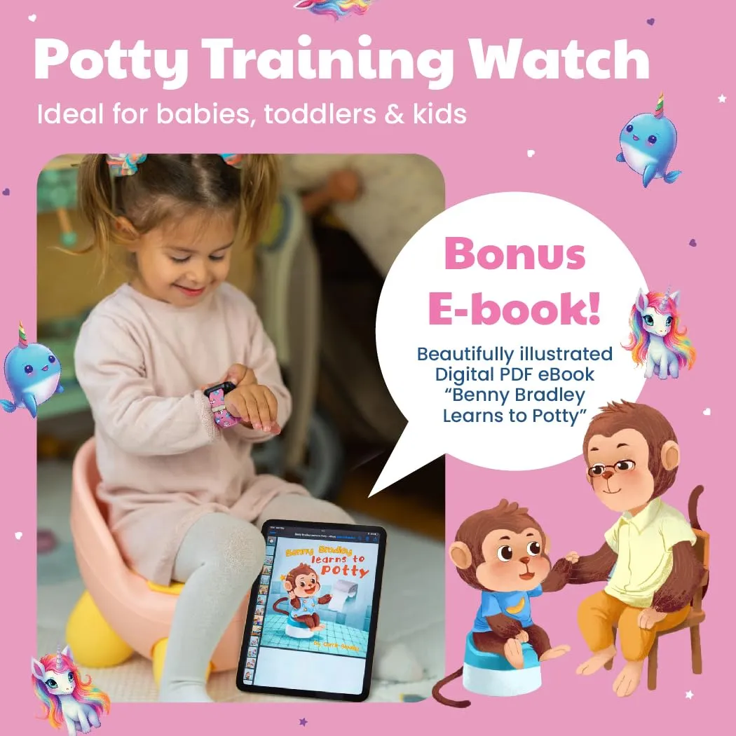 Potty Training Watch for Kids V2 – A Water Resistant Toilet Reminder Device for Boys & Girls to Train Your Toddler with Fun/Musical & Vibration Interval Reminder with Potty Training eBook (Unicorns)