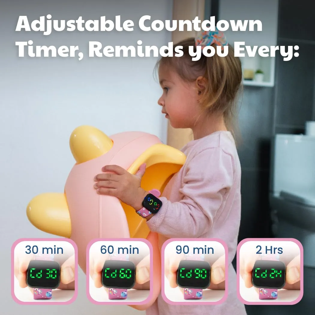 Potty Training Watch for Kids V2 – A Water Resistant Toilet Reminder Device for Boys & Girls to Train Your Toddler with Fun/Musical & Vibration Interval Reminder with Potty Training eBook (Unicorns)